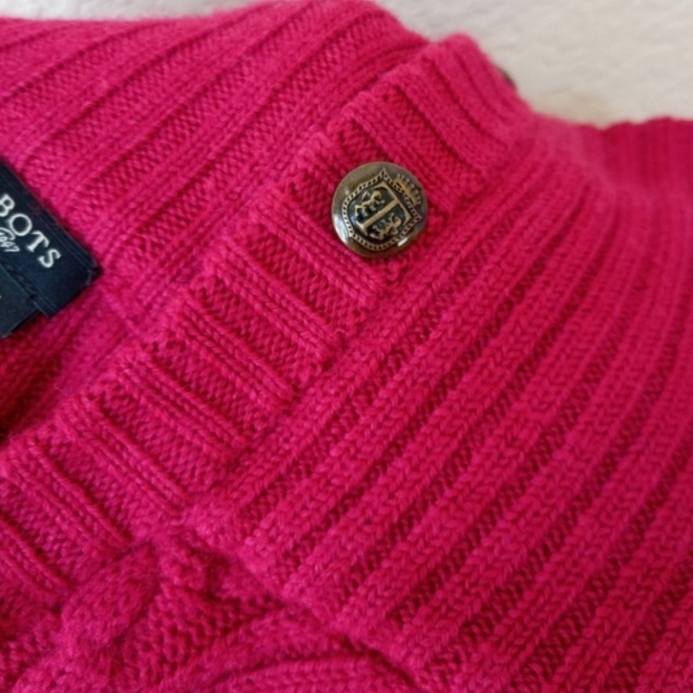 Talbots fuchsia 100% wool ribbed military style cardigan sweater - Picture 6 of 6